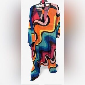 Kurt Geiger Multicolor Abstract Wave Print Kimono - Blue, Teal, Orange, Pink